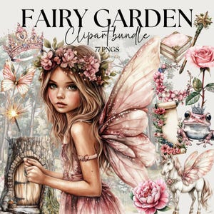 Bundle de cliparts fée de jardin, ensemble d'éléments de conception esthétique féerique, décors de forêt magiques png, clipart romantique coquette Junkjournal