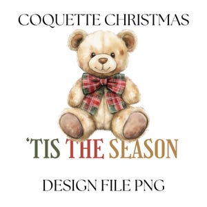 Tis the season png, Orsetto di Natale Coquette acquerello con papillon scozzese png, Fiocco di Natale acquerello png, A scacchi verde rosso oro png