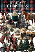 Huge Heritage Christmas Clipart Bundle | 201 PNGs + 26 Sticker Sheets + 8 Seamless Patterns | Tartan Plaid Vintage Holiday Equestrian Winter product logo