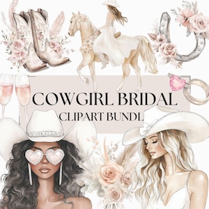 Cowgirl Braut Clipart Bundle, Beige Blumen- Western-Hochzeit png, Champagner Braut-Einladungs-Design-Elemente, Südliche Brautparty-Einladung