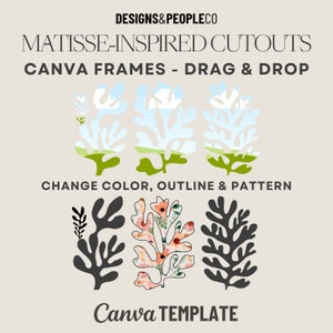 Cadres abstraits en toile de fleurs, modèle de cadre Matisse en forme de toile, découpe facile par glisser-déposer, outil d'illustration tendance