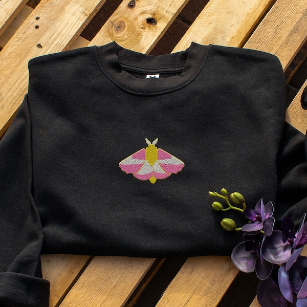 Rosy Maple Moth Embroidery Sweatshirt, Embroidered Bug, Rosy Maple Moth, Bug Lover Long Sleeve Shirt, Embroidered Insect Shirt, Bug Gift