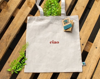 Ciao Embroidery Bag, Canvas Tote Bag, Italian Saying Tote Bag, Shopping Cotton Bag, Italian Hello Saying Bag, Positive Word Bag