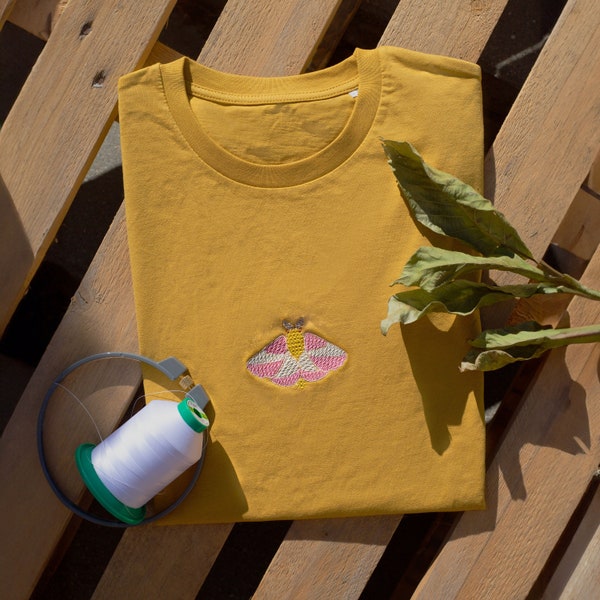 Rosy Maple Moth Embroidery Shirt, Embroidered Bug Tee, Rosy Maple Moth Tshirt, Bug Lover Organic Tee, Embroidered Insect Shirt, Bug Gift Tee