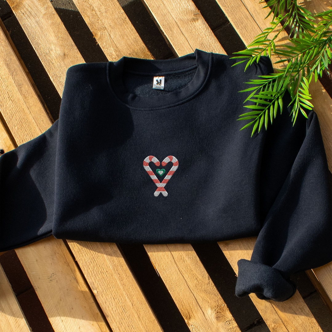 Candy Cane Embroidered Sweatshirt, Embroidered Christmas Sweatshirt, Candy Cane Sweatshirt