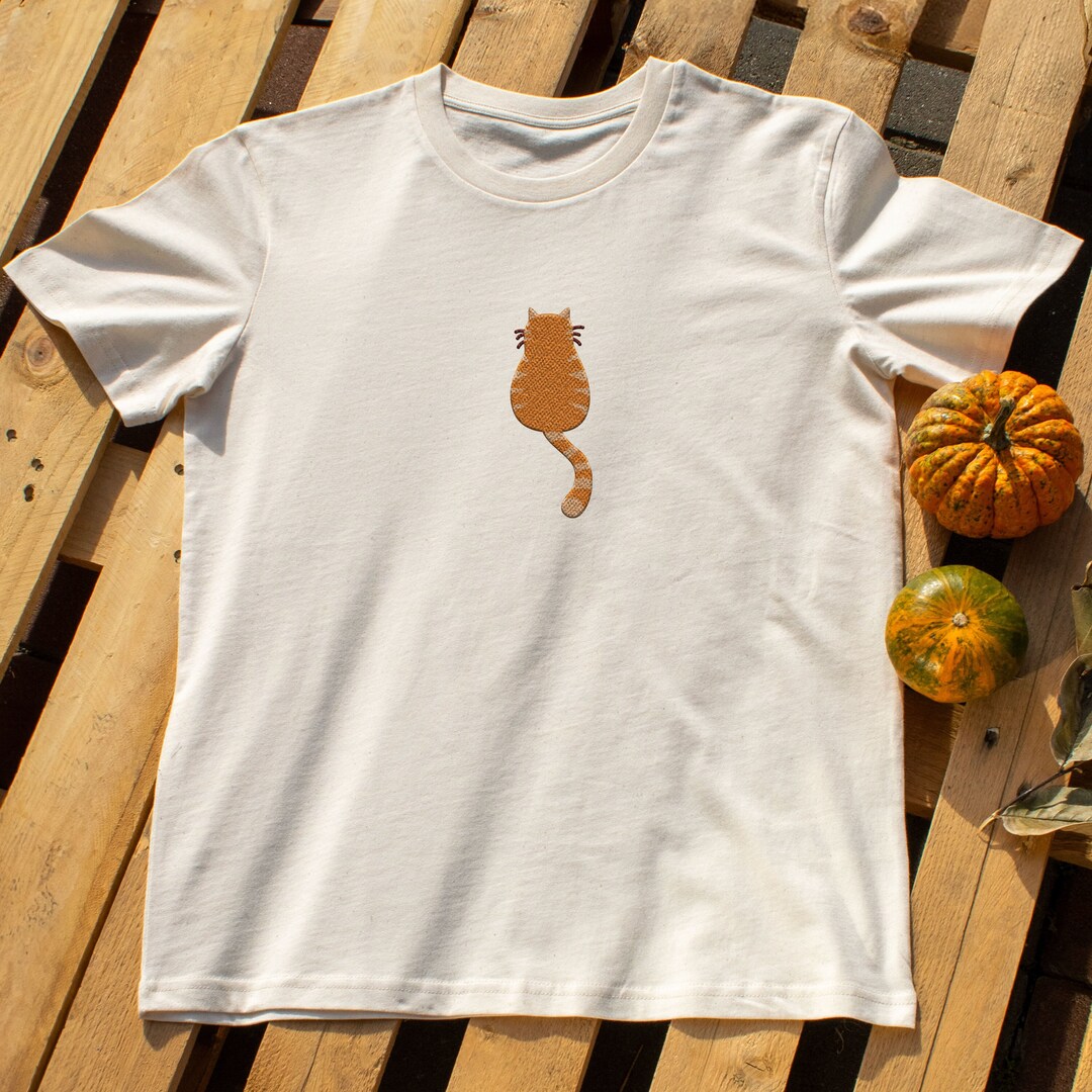 Orange Cat Embroidery Tshirt Embroidered Gift Tee Shirt Etsy