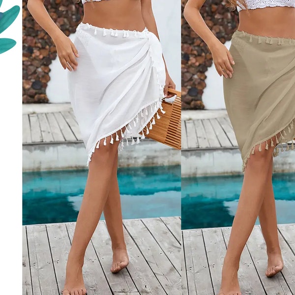 Cover-up Sarong Skirt Scarf pom pom lace Pool Bachelorette Party Pareo Wrap Swimsuit Semi Chiffon Summer Fashion Beach Wear For Women Girls