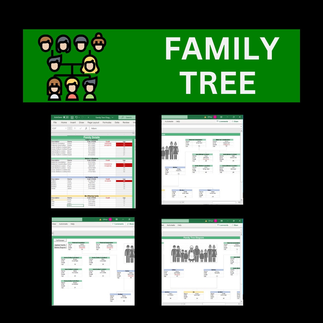 Customizable Family Tree Excel Template Roots of Love Family Etsy