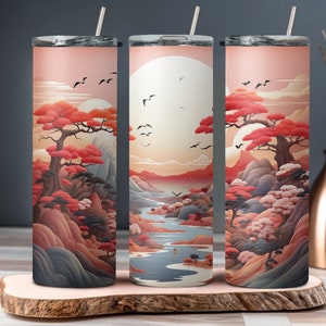 Cherry Blossom Pastel Valley Sublimation Tumbler Digital Design - Instant Download PNG