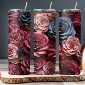 Roses Mixed Flowers Seamless Sublimation Tumbler Digital Design - Instant Download PNG