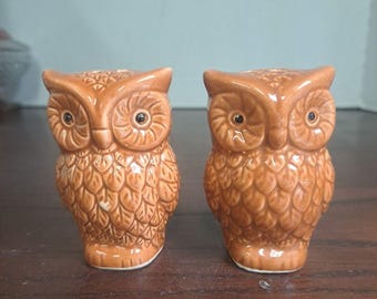 Vintage Brown Owl Ceramic Salt And Pepper Shaker Set