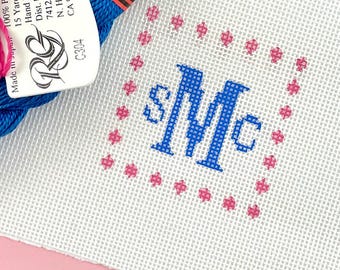 Hand-Painted Monogram Needlepoint Canvas: Polka Dot Bag Charm (Canvas Only)