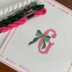 Hand-painted Initial with Bow NDLPT 18 Count Canvas - CANVAS ONLY, No threads or kit