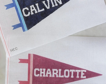 Hand-painted Needlepoint Canvas Varsity Pennant Flag - NDLPT CANVAS ONLY, No threads or kit