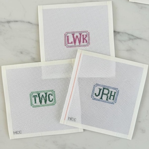 Hand Painted Needlepoint Canvas Luggage Tag INSERT – Classic Monogram Rectangle (2"x3")