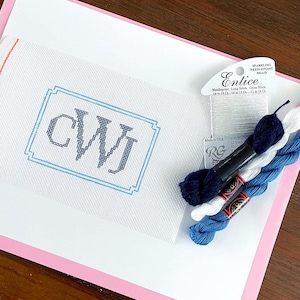 Hand-painted Rectangle with Classic Block Monogram NDLPT Canvas - CANVAS ONLY, No threads or kit