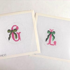 Hand-Painted Needlepoint Canvas Initial with Bow (NDLPT Canvas Only, No Threads/Kit) image 4