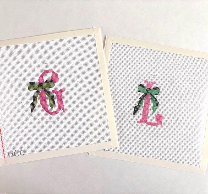 Hand-Painted Needlepoint Canvas Initial with Bow (NDLPT Canvas Only, No Threads/Kit) image 4