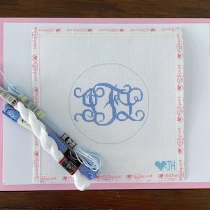 Hand-painted Vine Monogram NDLPT 18 Count Canvas - CANVAS ONLY, No threads or kit