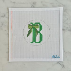 Hand-Painted Needlepoint Canvas Initial with Bow (NDLPT Canvas Only, No Threads/Kit)
