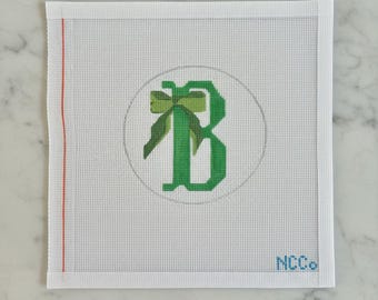 Hand-Painted Needlepoint Canvas Initial with Bow (NDLPT Canvas Only, No Threads/Kit)