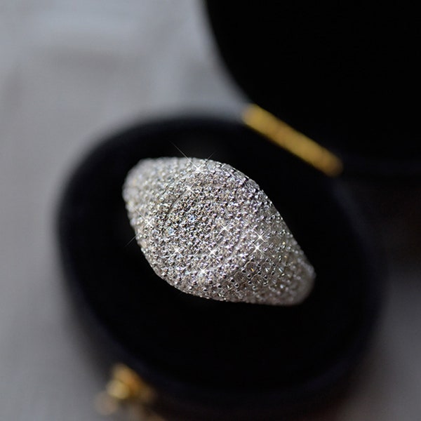 Bague scintillante en argent sterling S925 pleine de diamants - Bijoux de fête élégants pour homme et femme - Bague de fiançailles, bague diamant, chevalières.