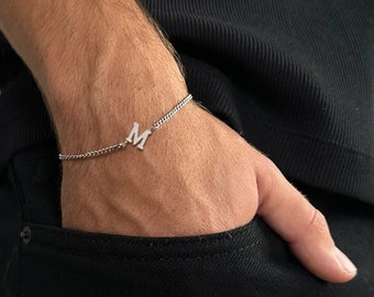 Elegance by IlaiBestSeller: A-Z Initial Letter Bracelet for Men - Handmade Stainless Steel Chain Jewelry - initial mens - gift for him