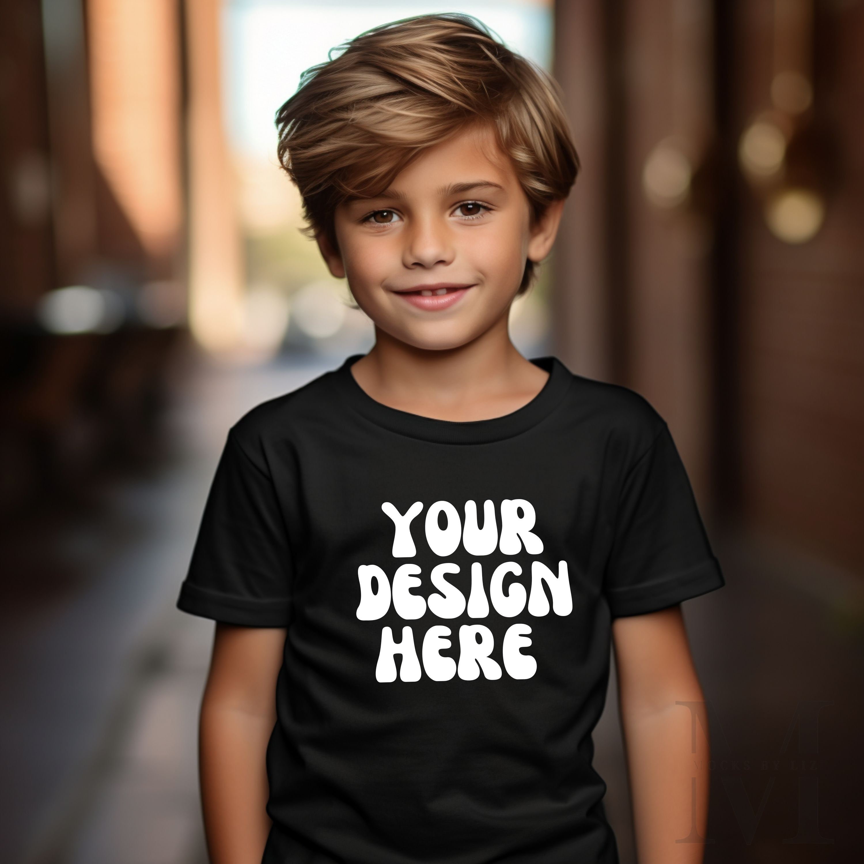 Gildan 5000B Black Boy Shirt Mock Up, Tshirt Mockup Scene, Kids