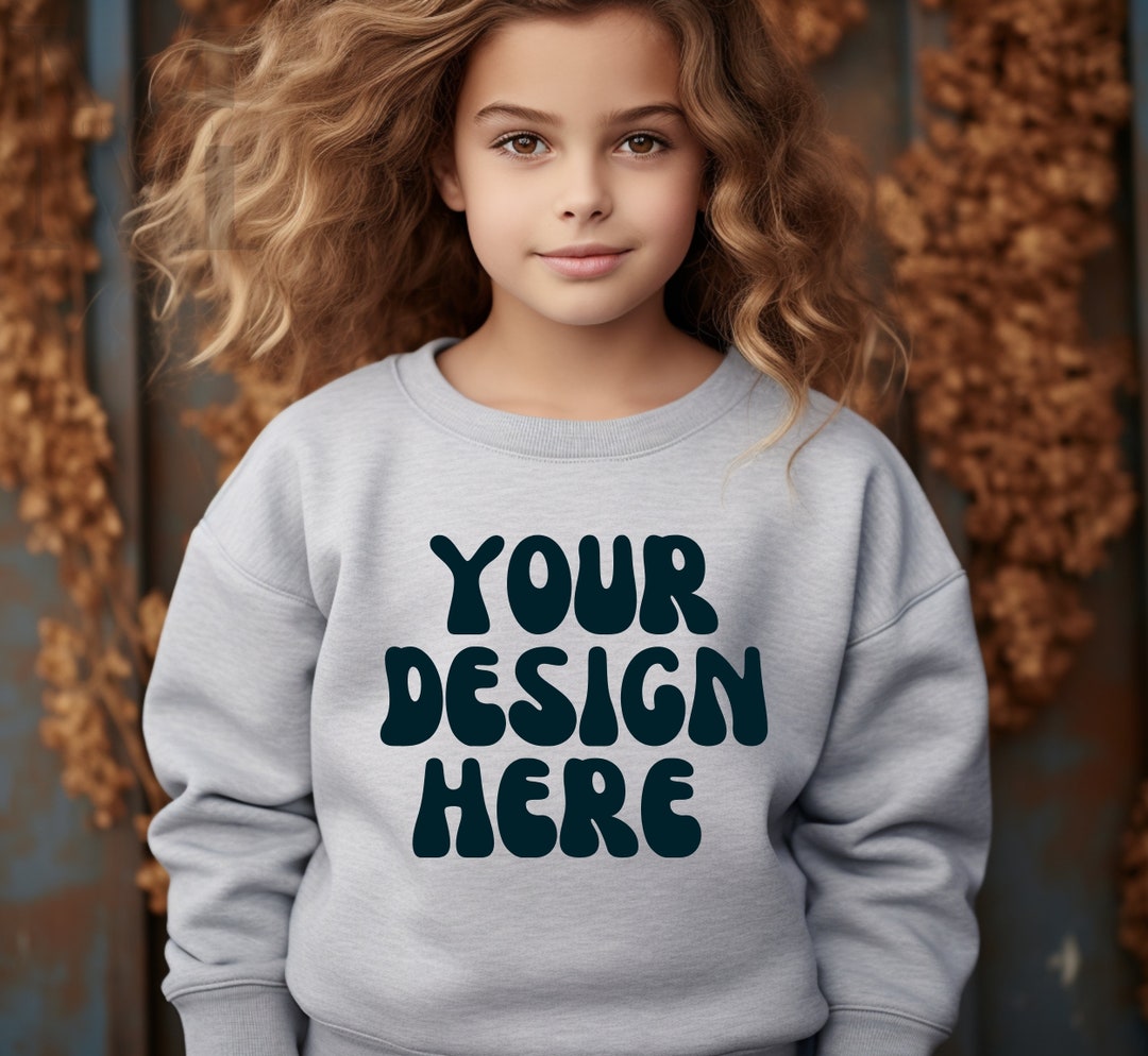 Gildan 18000B Mockup for Etsy Sports Grey Sweatshirt Kids Etsy