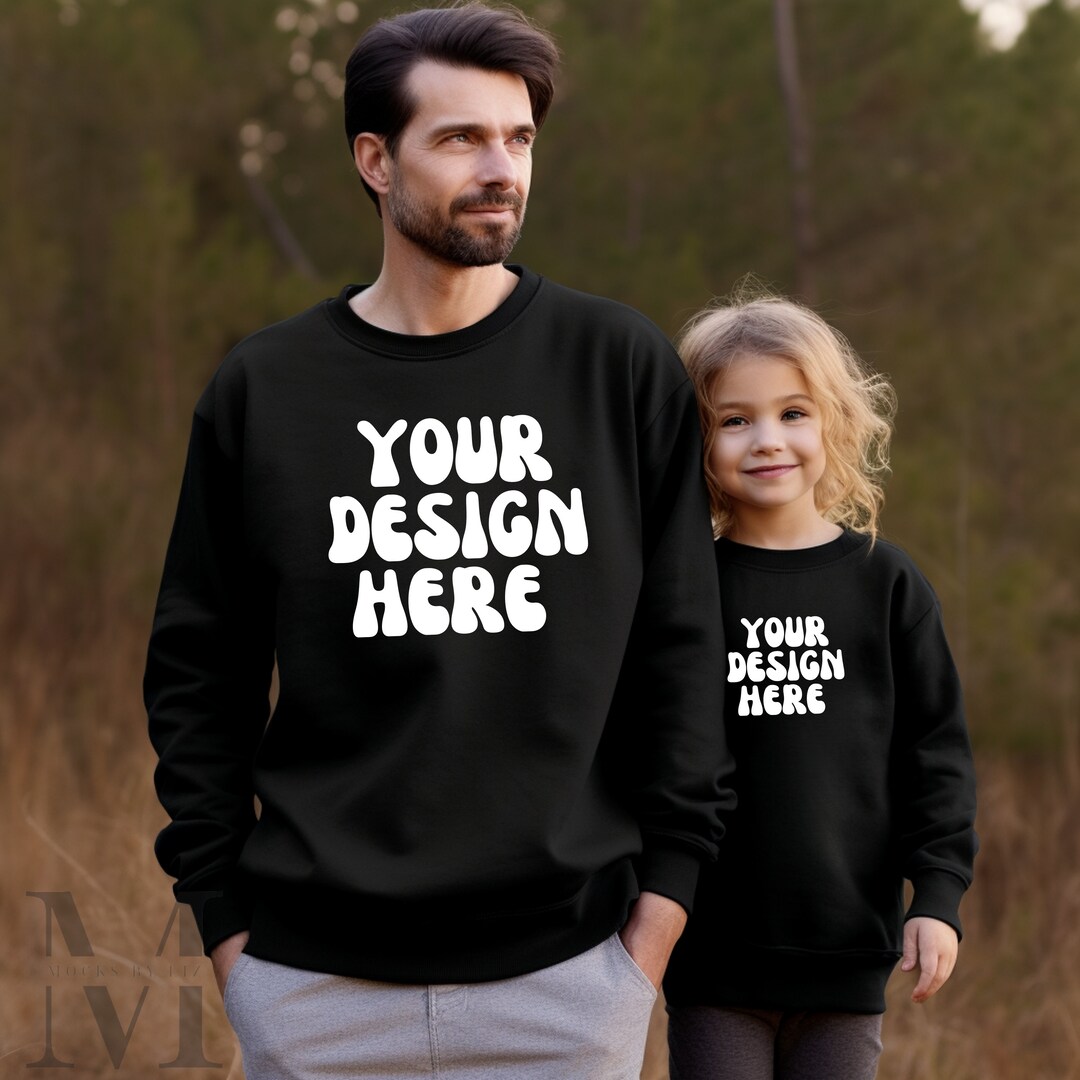 Dad and Girl Mockup Dad and Daughter Matching Gildan Black Sweatshirts ...