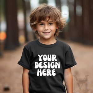 Gildan 5000B Black Boy Shirt Mock Up, T-Shirt Mockup Scene, Kids Digital Mocks, Child Instant Download, Commercial License, Kid Modeled Tee