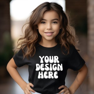 5000B Black T Shirt Kids Mockup Kids Tshirt Mock Ups Gildan Youth Mockup Diverse Fashion Mock Up Tee Kid Modeled T-Shirt Instant Download