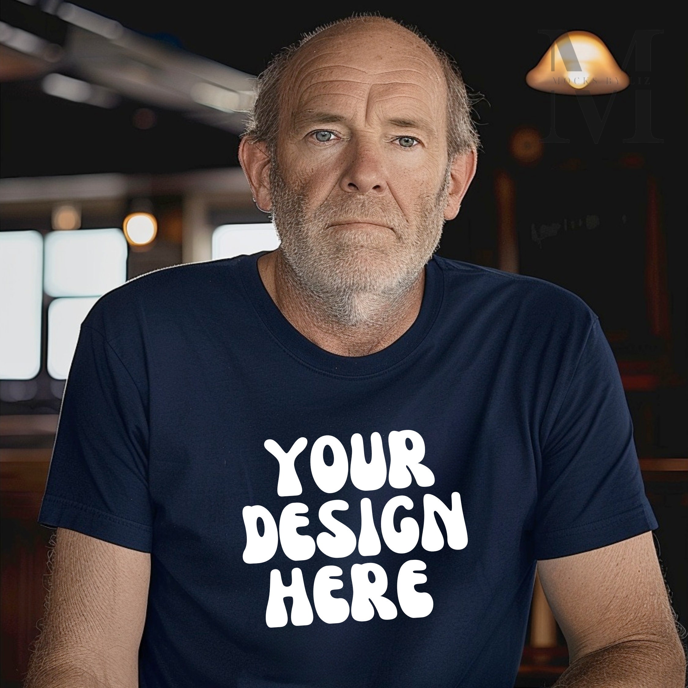 Gildan 64000 Navy Blue T Shirt Mockup Mature Older Grumpy Man Tshirt