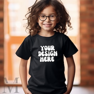 Gildan 5000B Black Shirt Mock Up Girl T-Shirt Mockup Scene Kids Digital Mocks Child Instant Download Kid Modeled Tee Back to School Mockup