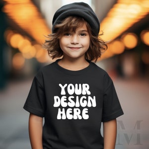 Gildan 5000B Black Boy Shirt Mock Up, T-Shirt Mockup Scene, Kids Digital Mocks, Child Instant Download, Commercial License, Kid Modeled Tee