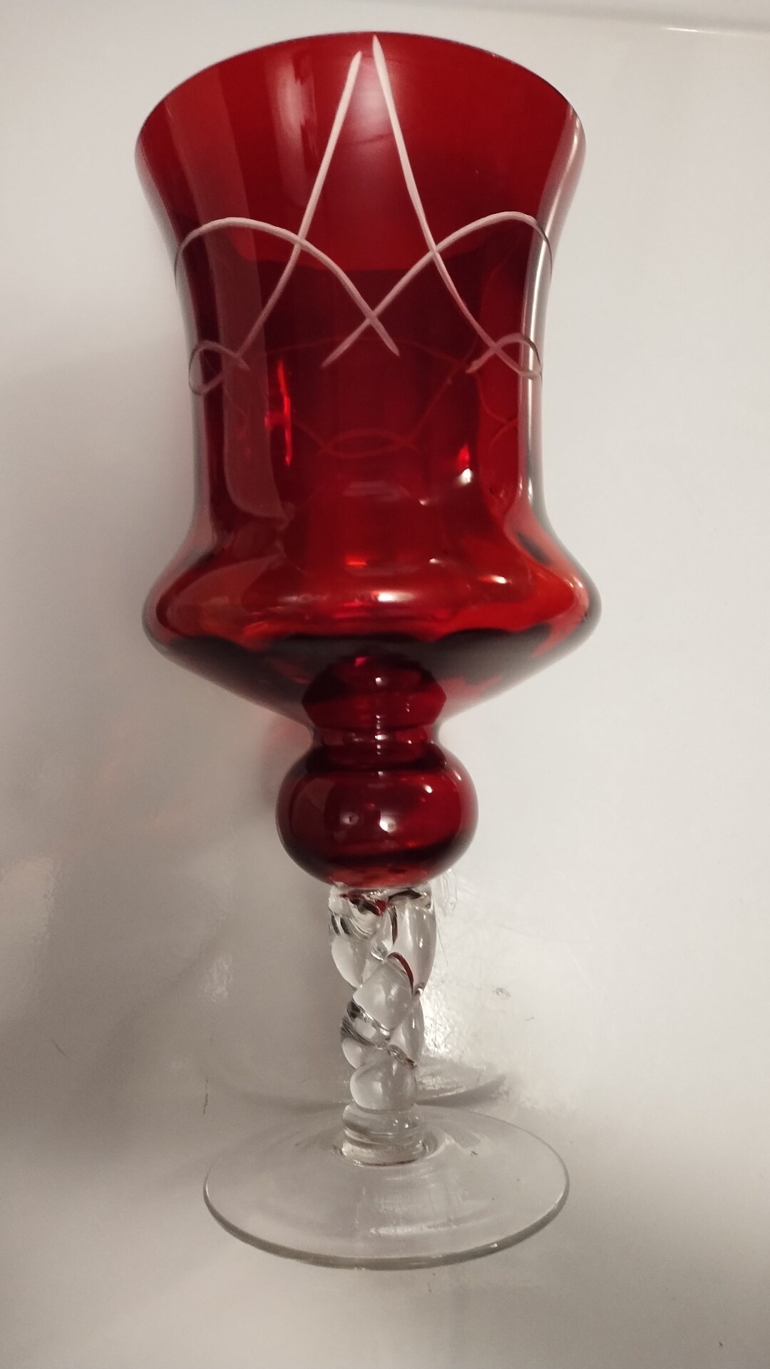 Etched Red Hurricane Candle Holder Twisted Stem Etsy