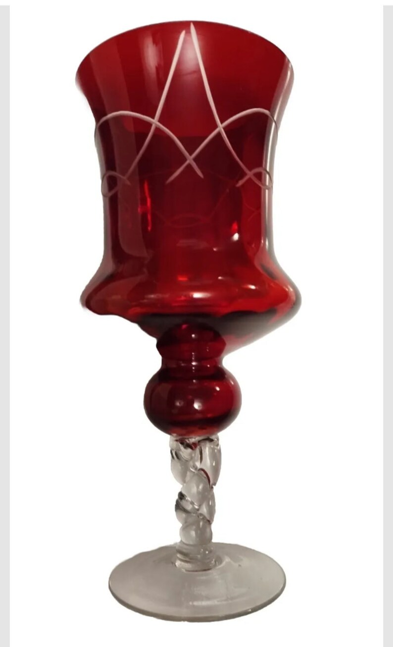 Etched Red Hurricane Candle Holder Twisted Stem Etsy