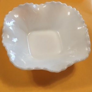Milk glass candy dish Vintage 6” Hobnail Diamond Cut Hazel Atlas Square