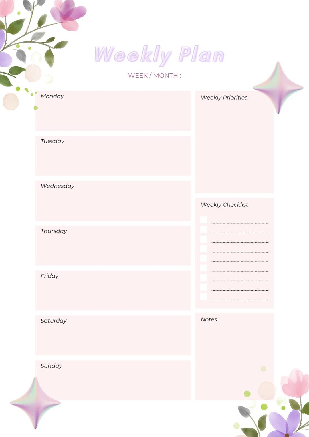 Cute Pink Weekly Planner - Etsy