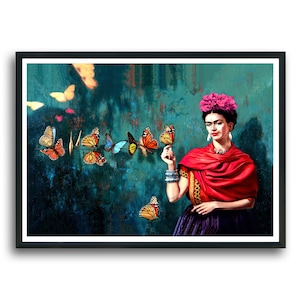 Frida with Butterflies Digital Downloads Image Printable Wall Art,Frida Kahlo, Frida Portrait, Frida pic, Downloadable Art