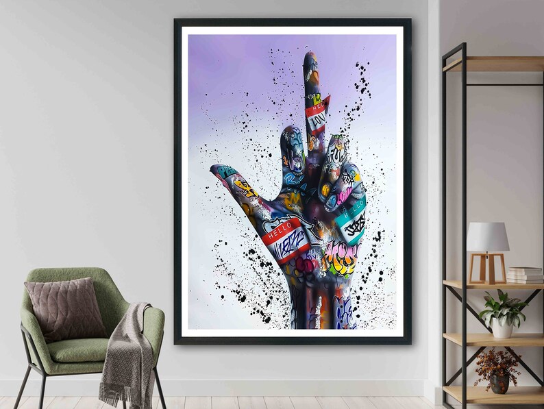 Middle Finger Printable Download, Graffiti Hand, Banksy Painting, Pop