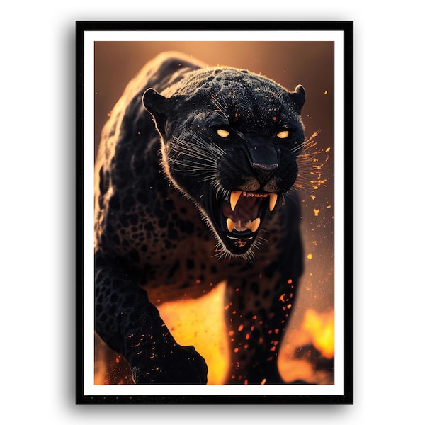 Golden Jaguar Digital Downloads Image Printable Wall Art, Animal Theme, Golden Theme Image, Cat pic, Downloadable Art