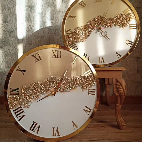 Horloge en résine effet marbre doré | Décoration murale époxy personnalisée | Thème de marbre fait à la main | Décoration d'intérieur | Cadeau pour la maison |