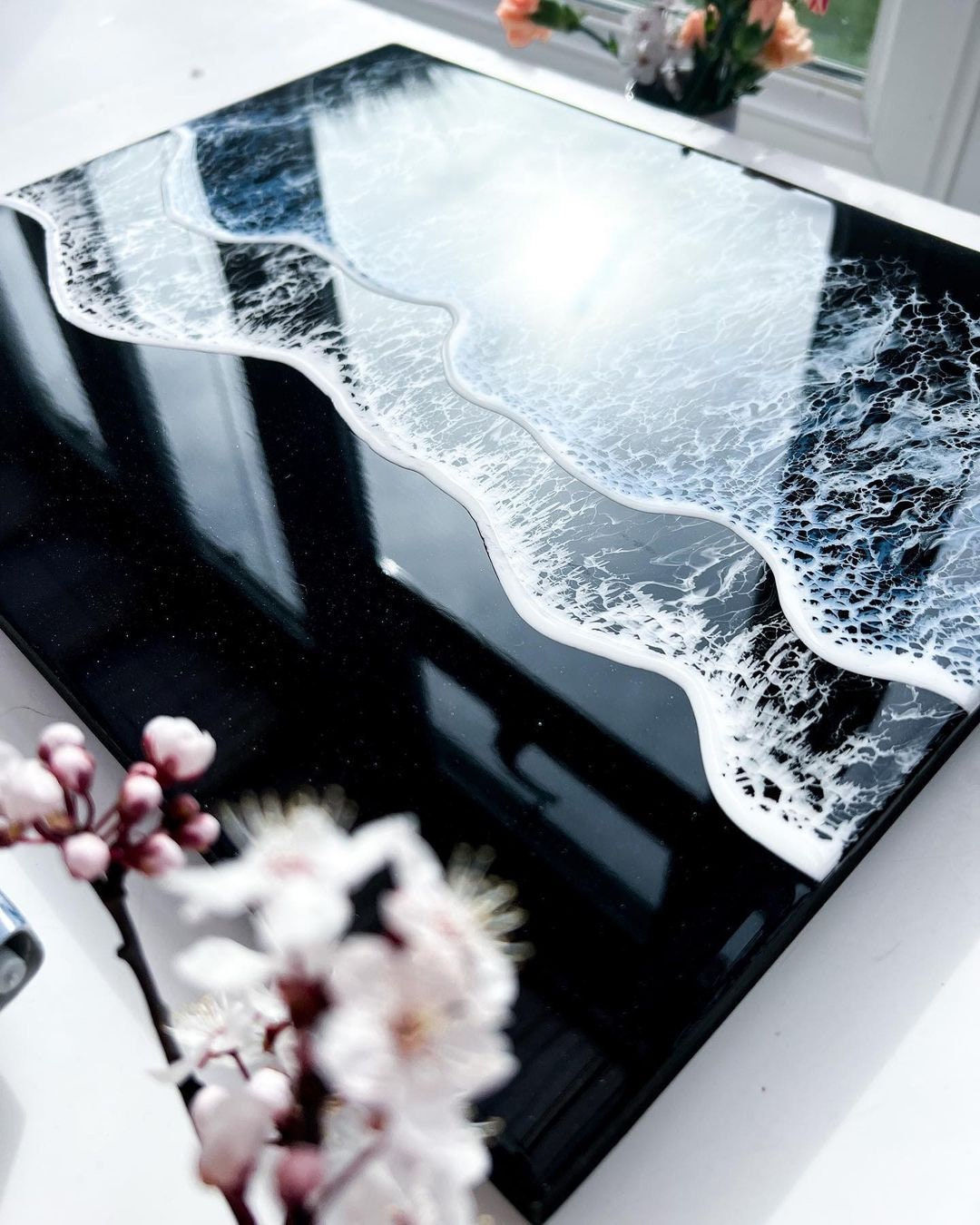 Resin Ocean Art on Ply Wood Canvas Board Seascape, Beach, Wall Art