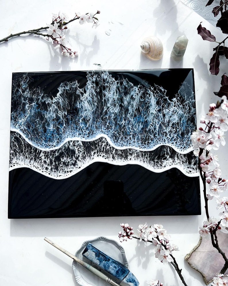 Resin Ocean Art on Ply Wood Canvas Board Seascape, Beach, Wall Art