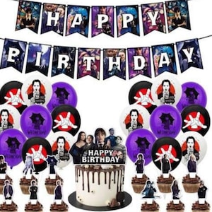 Free Shiping GOTHIC inspired, Wednesday Addams Birthday Party Kit Decorations.