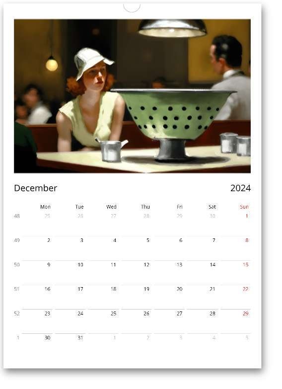Europe / APAC Colander Calendar famous Artist Edition / Funny / Quirky / Christmas / Birthday