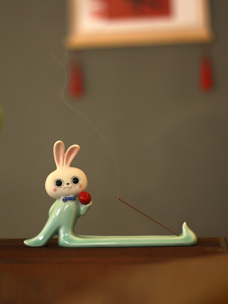 Ceramic Bunny Incense Holder Handmade Longleg Rabbit Incense