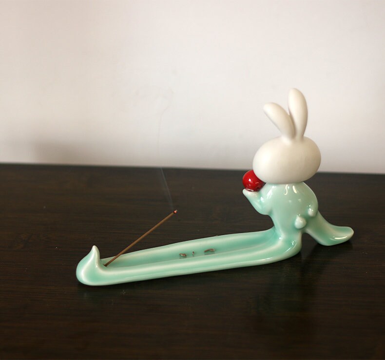 Ceramic Bunny Incense Holder Handmade Longleg Rabbit Incense