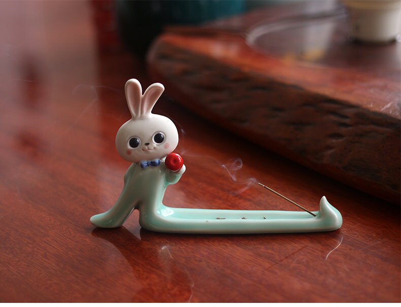 Ceramic Bunny Incense Holder Handmade Longleg Rabbit Incense